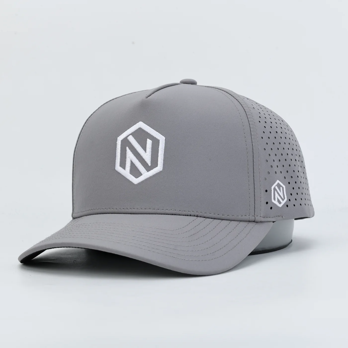 The NOGNS cap in Nardo Grey, front three-quarter view